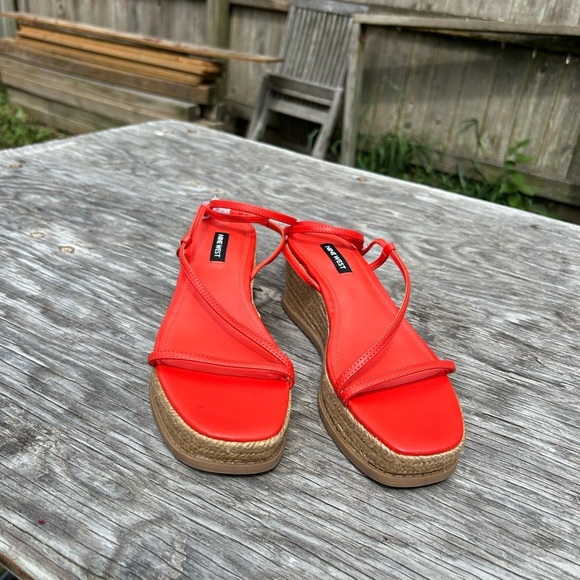 - Nine‎ West women’s Alexx espadrille sandal blood orange ankle wrap wedge 7.5 - Picture 3 of 7